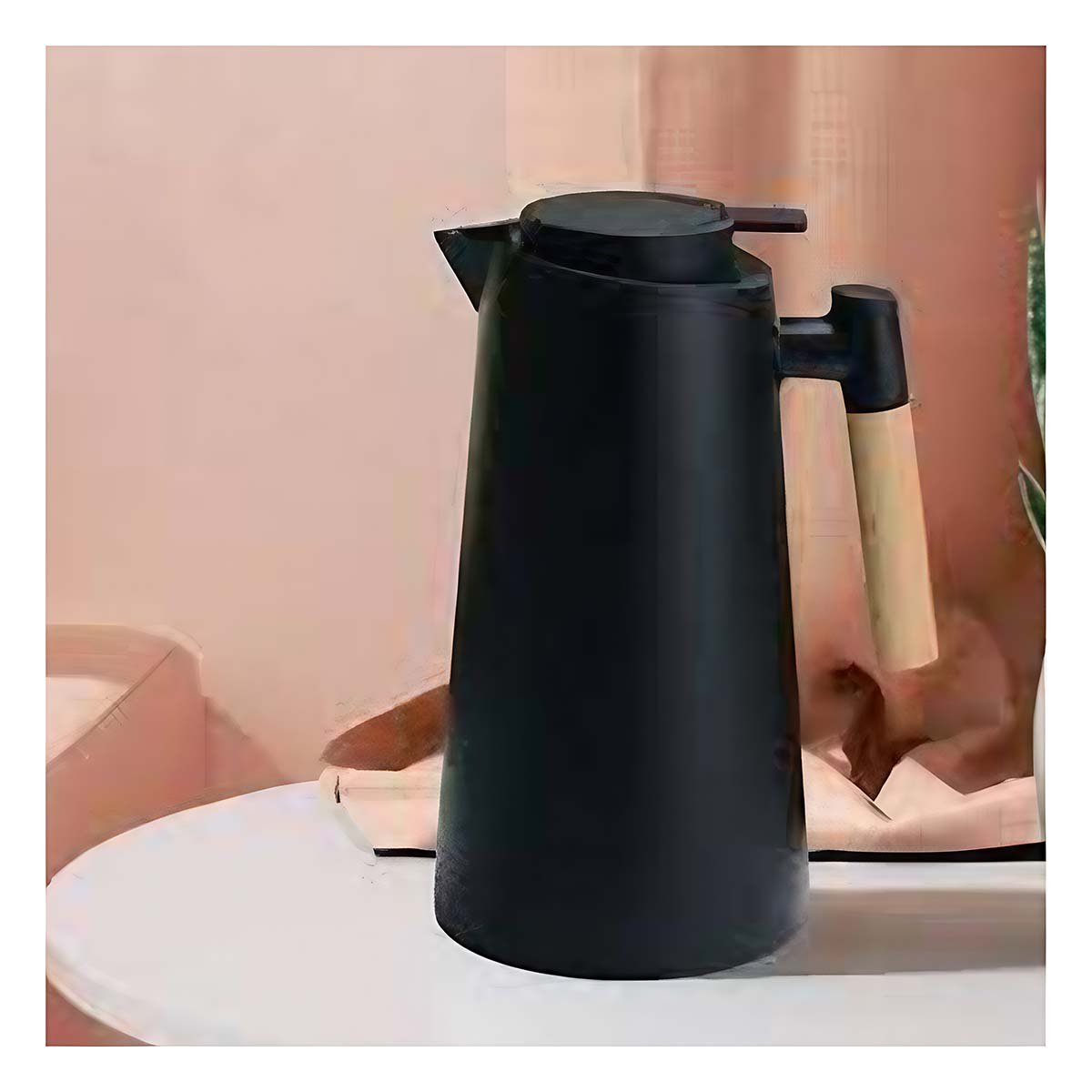 Contenedor Termo 1L Color Negro Con Mango de Madera Resistente Para Uso Diario Y notas