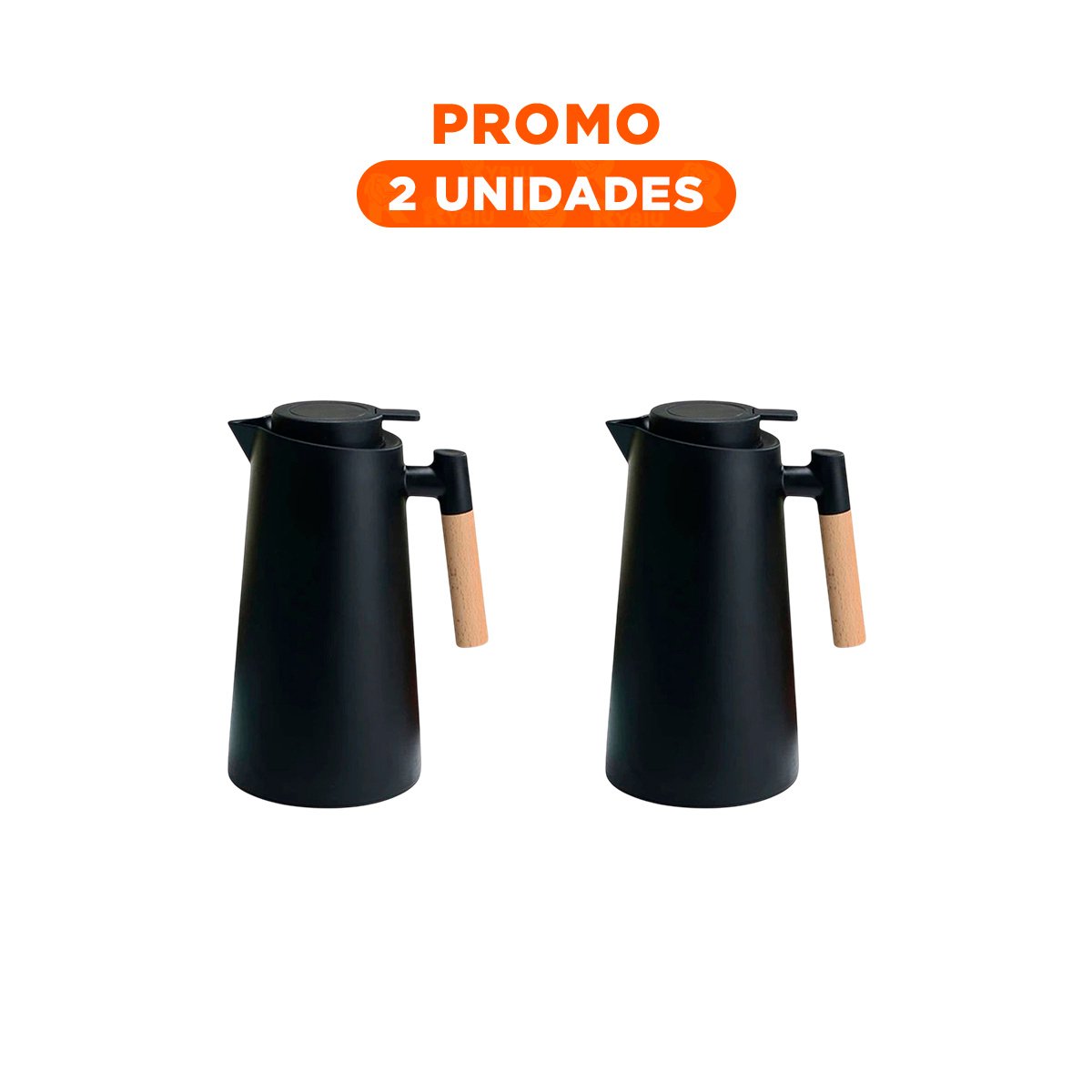 Pack2 Envase Termo 1L Color Negro Con Mango de Madera Con Tapa Hermetica YRegalo Sticker