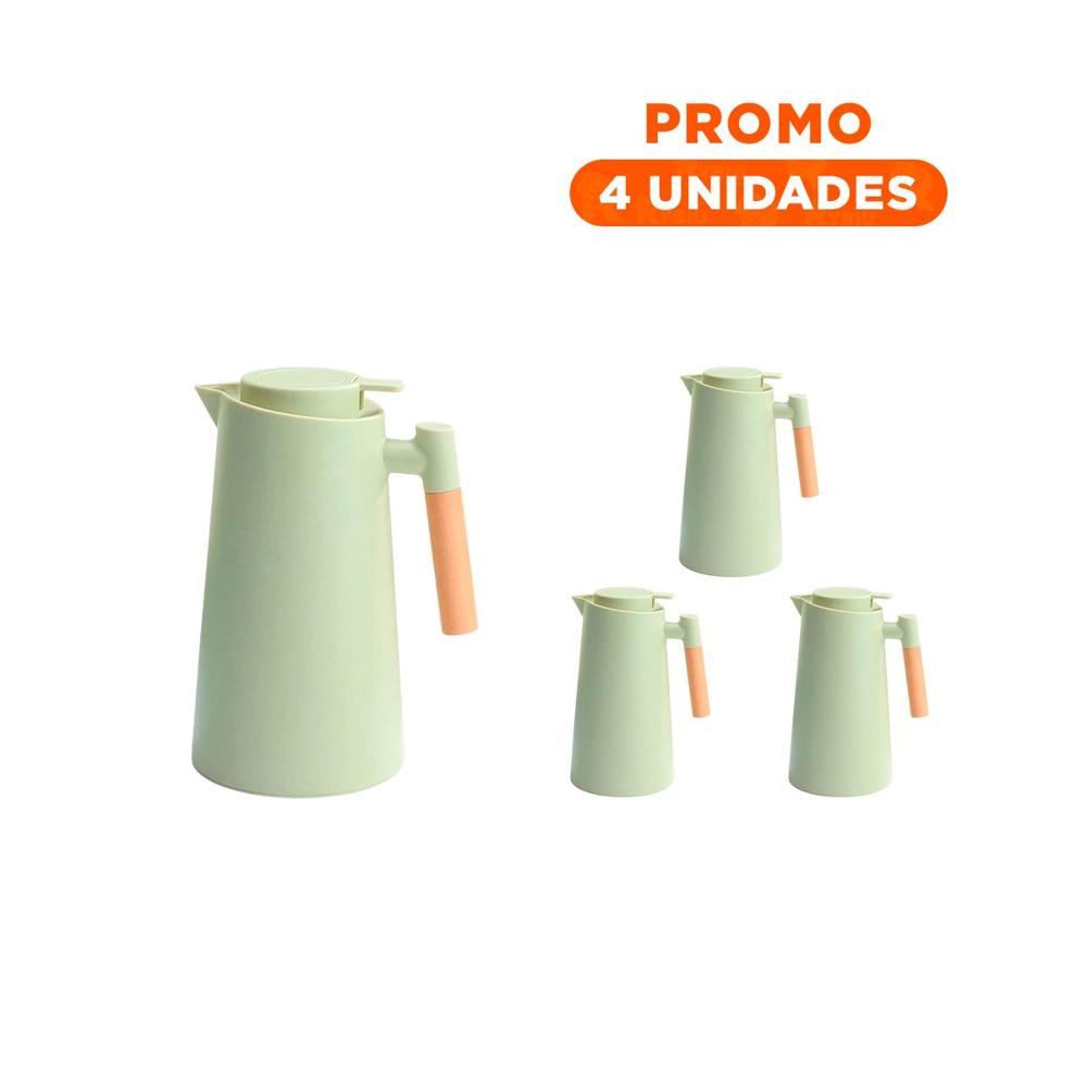 Pack4 Recipiente Termo 1L Color Verde Claro con Mango de Madera Facil de Transportar y Usar