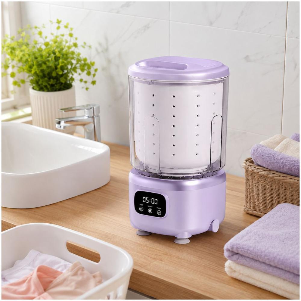 Mini Lavadora Portátil Inalámbrica Recargable 2L Lavado Esterilización Centrifugado Morado