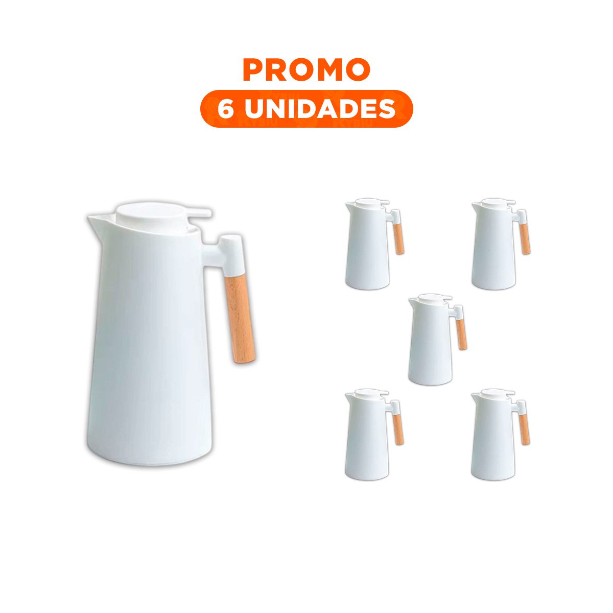 Pack6 Recipiente Termo 1L Color Blanco con Mango de Madera Facil de Usar YRegalo Sticker