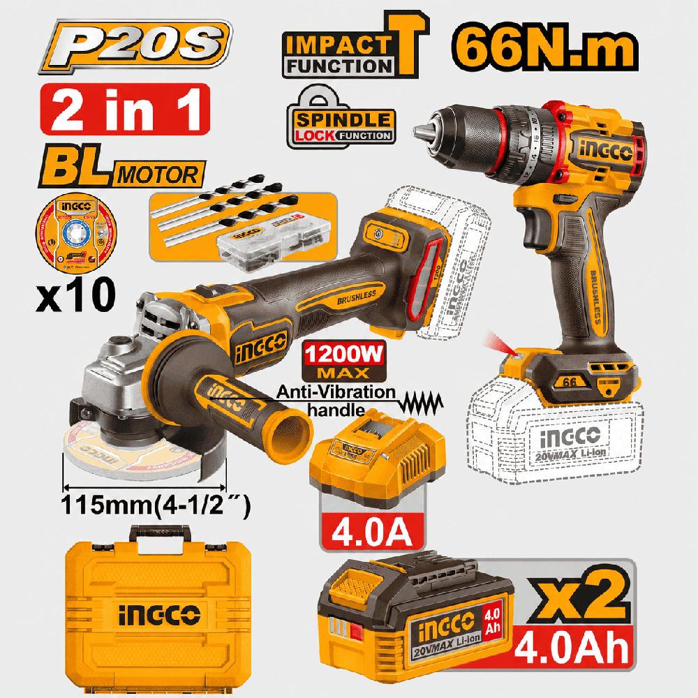 Taladro y amoladora 20 V INGCO Kit combinado inalámbrico de 2 PCS