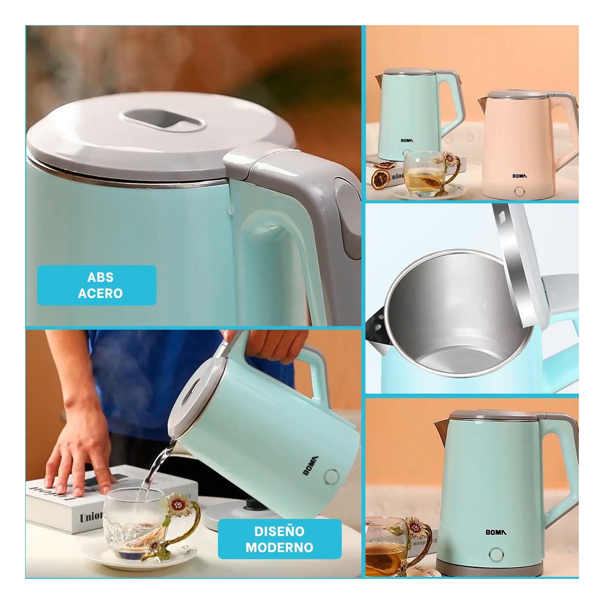 Hervidor Compacto con Base Antideslizante y Encendido Inmediato 2.3L Celeste Y Ligas Regalo