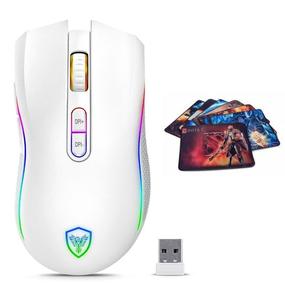 Mouse Gamer Micronics Inalambrico Recargable Kripton Led 7b 4800dpi + Pad Mouse Blanco
