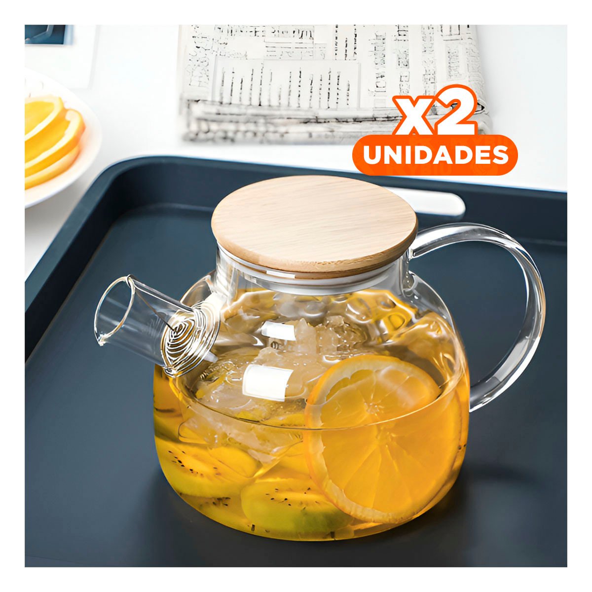 Pack2 Contenedor de Vidrio 1L con Tapa de Madera y Filtro en Pico Facil y Seguro