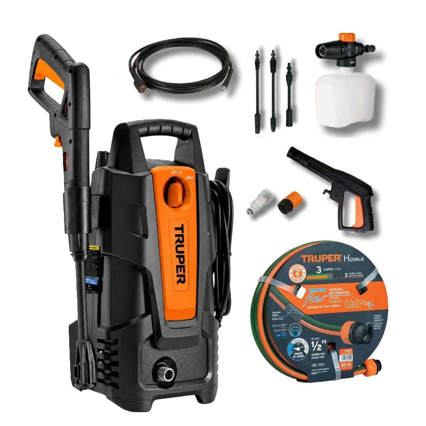 Hidrolavadora Eléctrica Portatil 1400W 1500PSI 102095 con Manguera 10 mt 16050 TRUPER