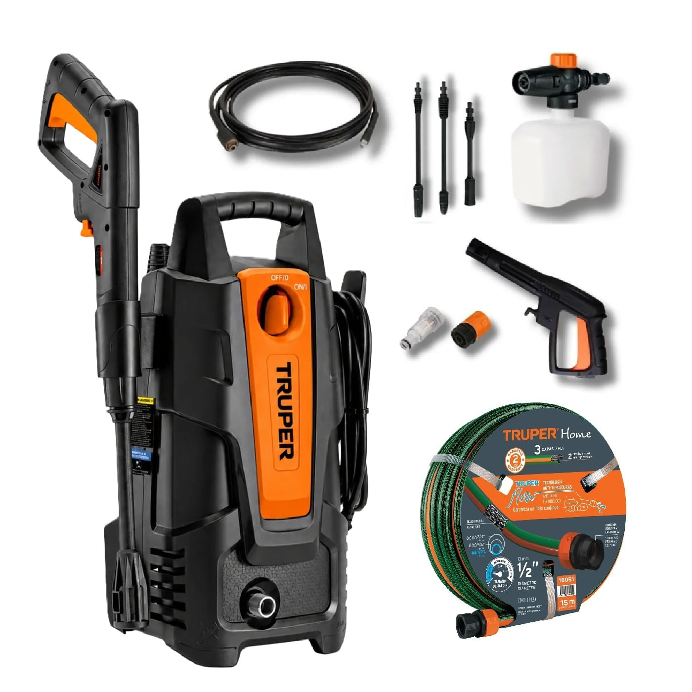 Hidrolavadora Eléctrica Portatil 1400W 1500PSI 102095 con Manguera 15 mt 16051 TRUPER