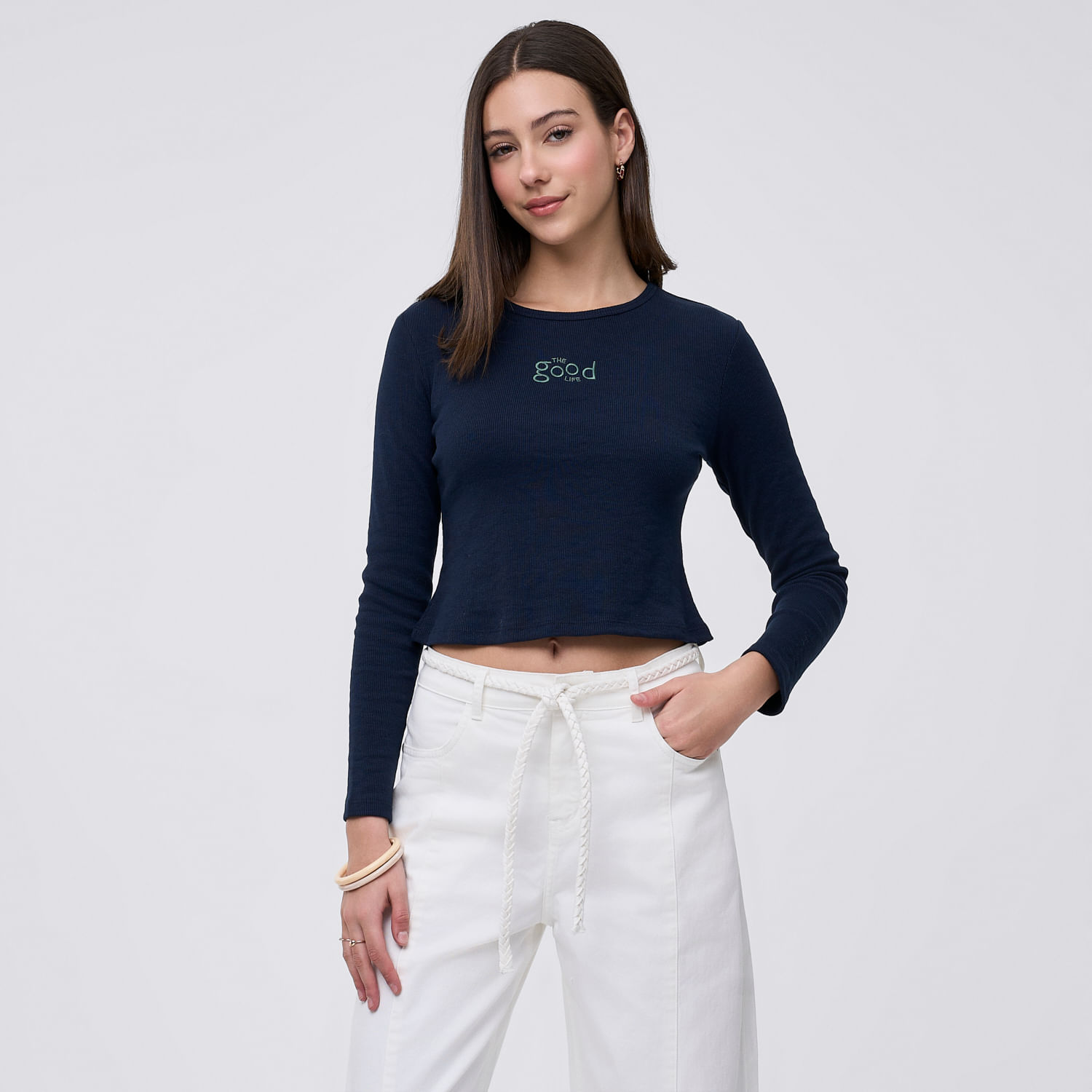 Polo Mujer Bordado Amc Manga Larga Azul Marino M