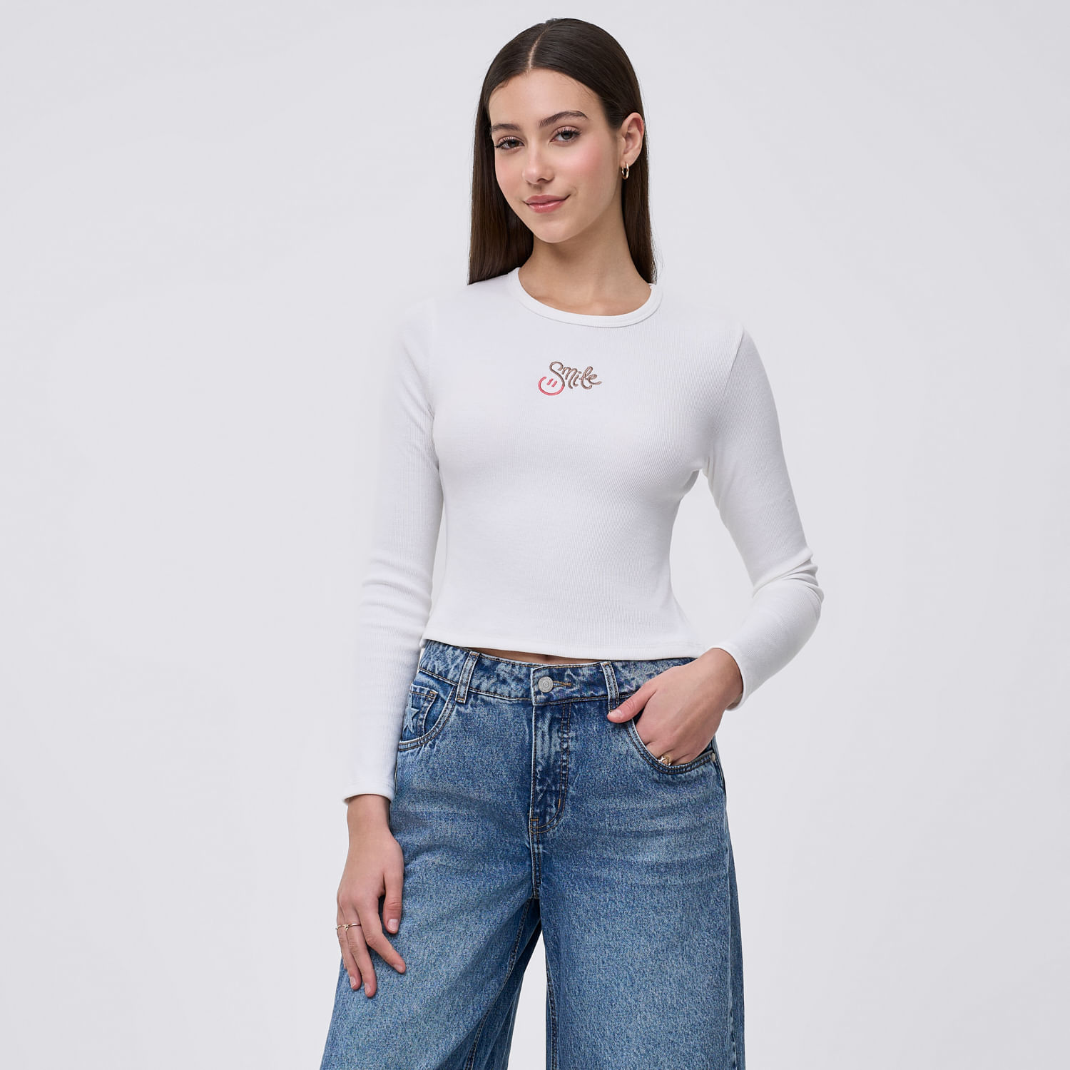 Polo Mujer Bordado Amc Manga Larga Blanco M