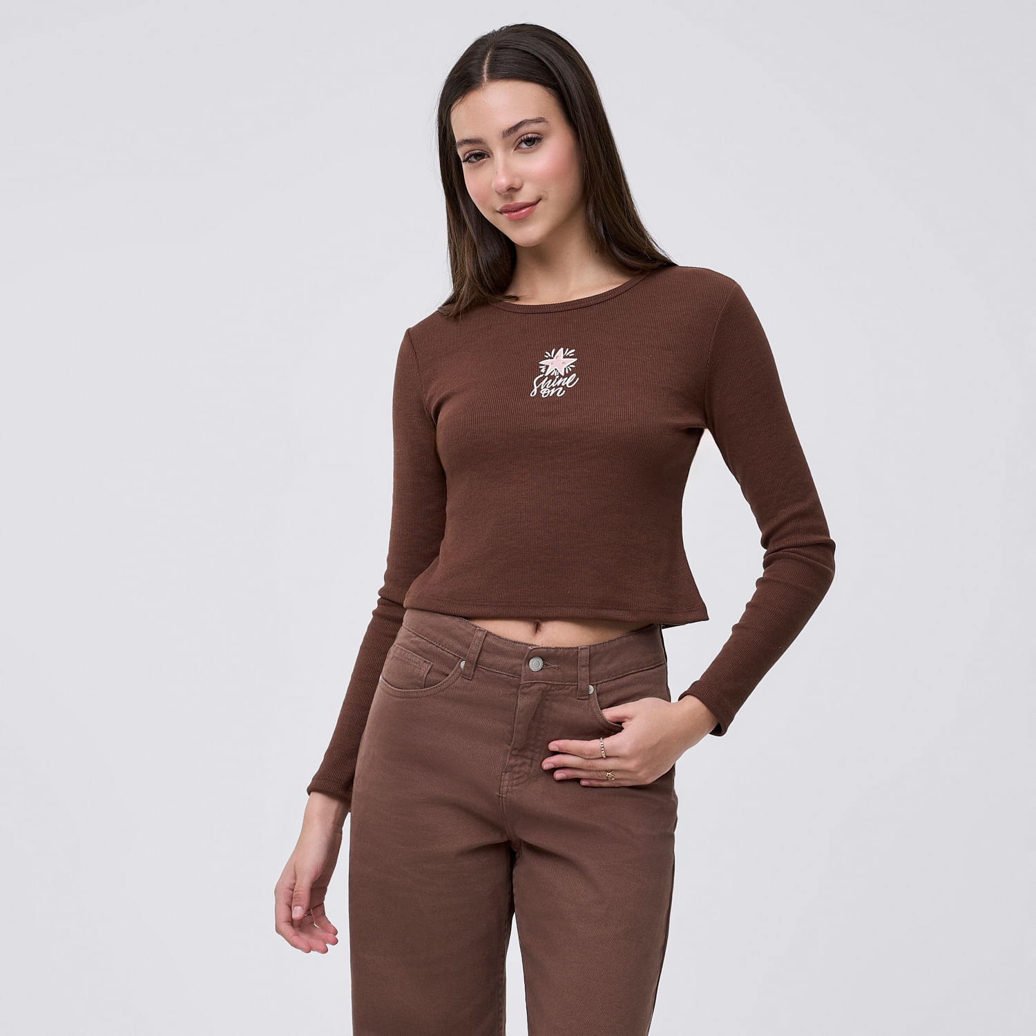 Polo Mujer Bordado Amc Manga Larga Marrón M