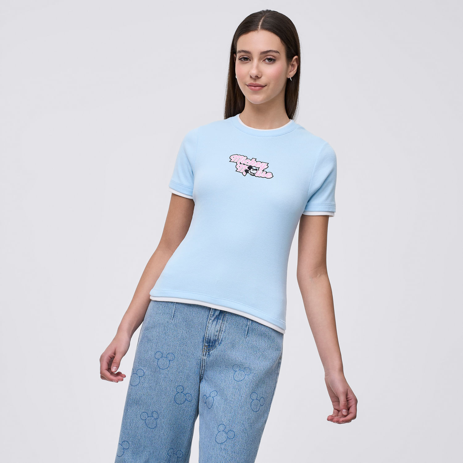 Polo Mujer Rib Mickey Disney Manga Corta Celeste Bebé M