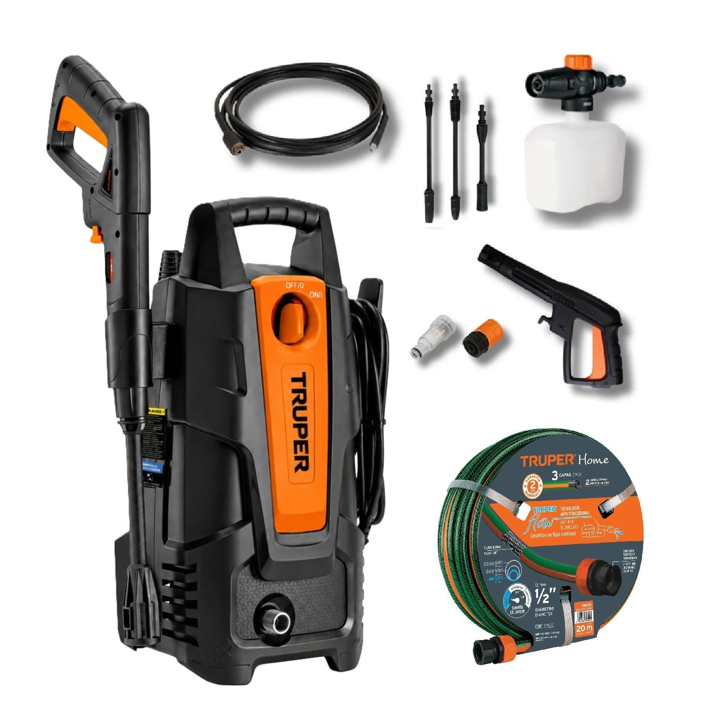 Hidrolavadora Eléctrica Portatil 1400W 1500PSI 102095 con Manguera 20 mt 16052 TRUPER
