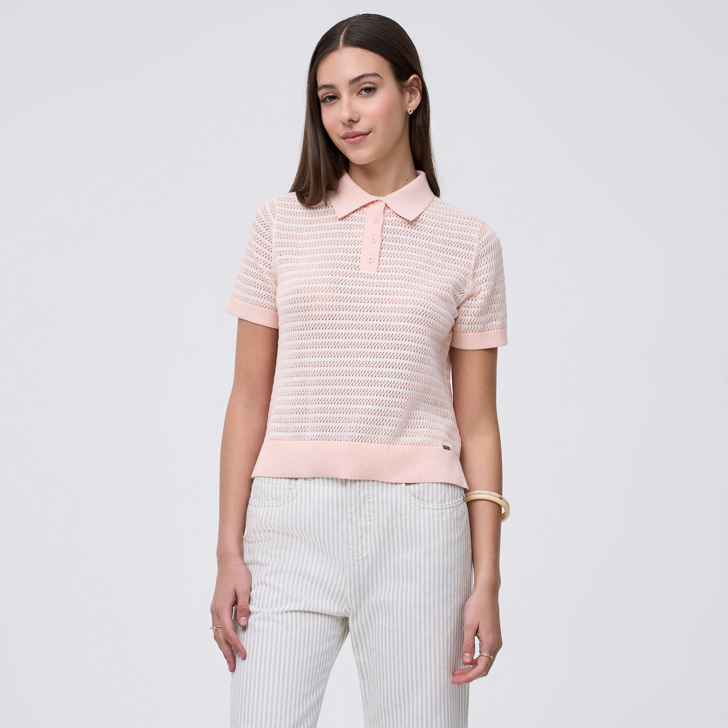 Chompa Hilo Mujer Cuello Amc Manga Corta Rosado S
