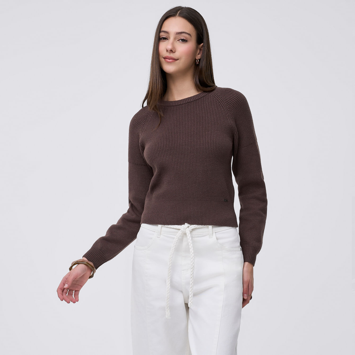 Chompa Mujer Basic Amc Manga Larga Marrón L