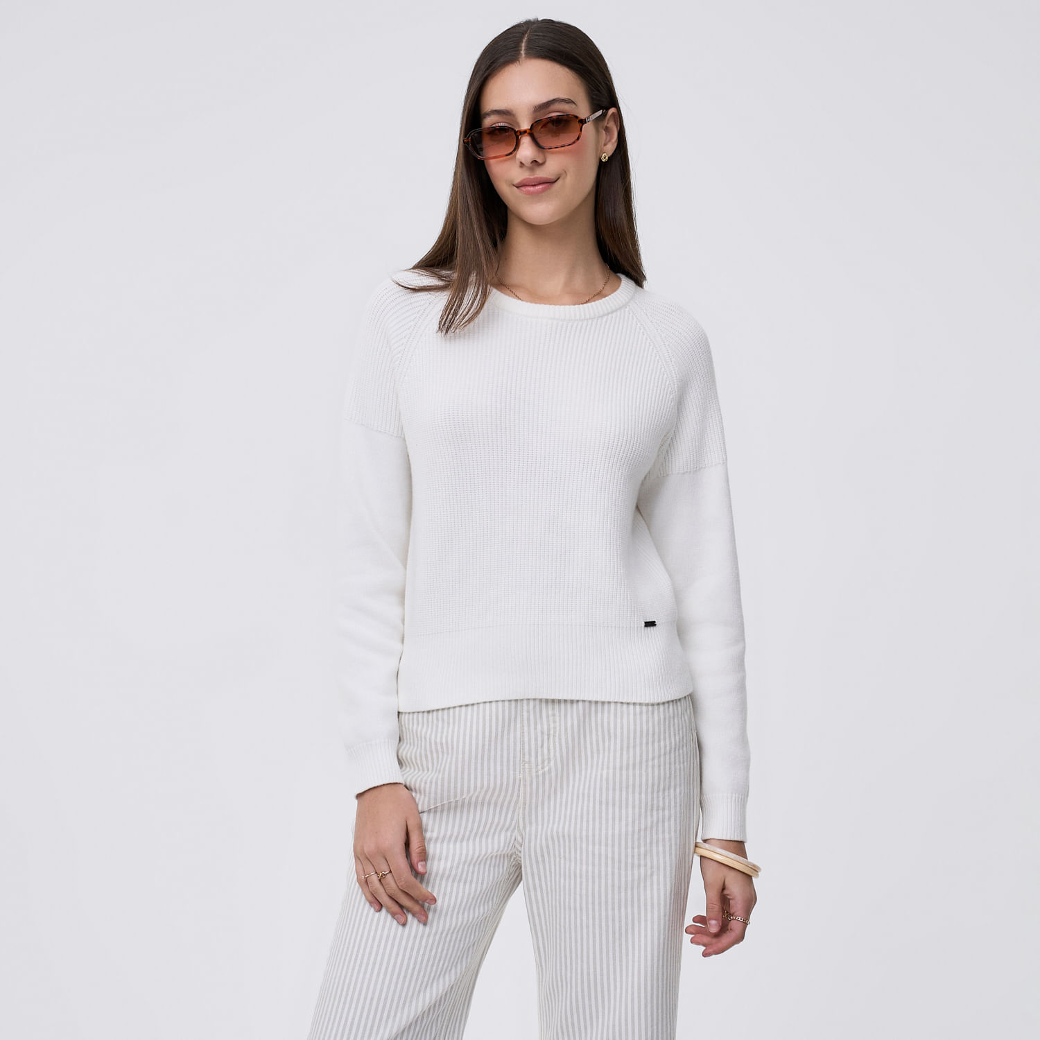 Chompa Mujer Basic Amc Manga Larga Blanco S