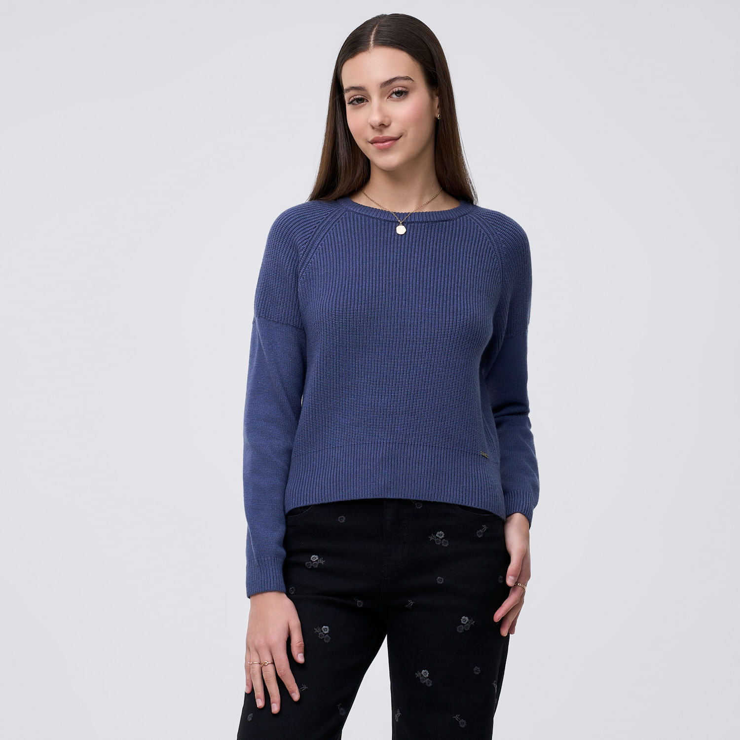 Chompa Mujer Basic Amc Manga Larga Azul Marino S
