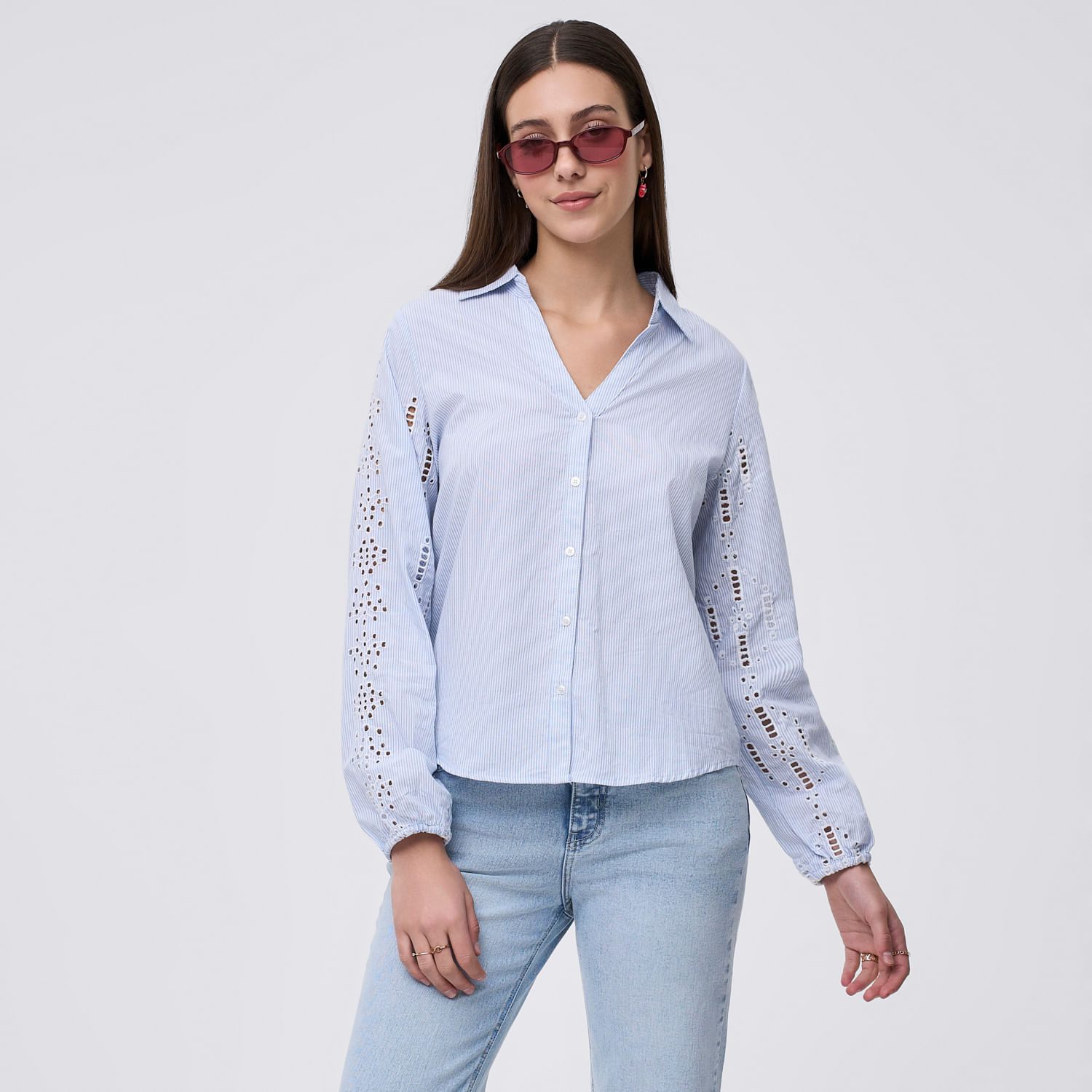 Blusa Mujer Sleeve Amc Manga Larga Celeste Bebé L