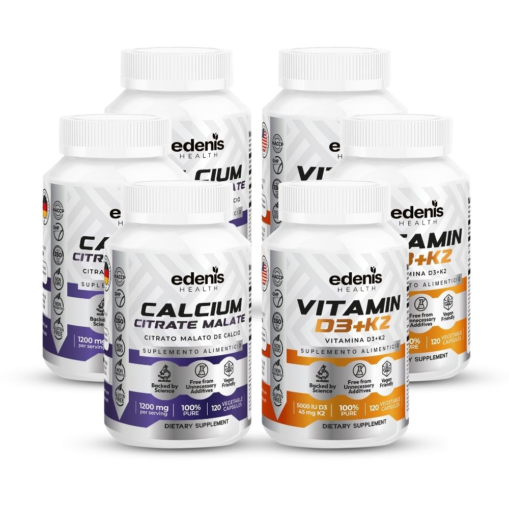 Pack 3 Citrato Malato de Calcio Vitamina D3 K2 Edenis Health 120 Cápsulas