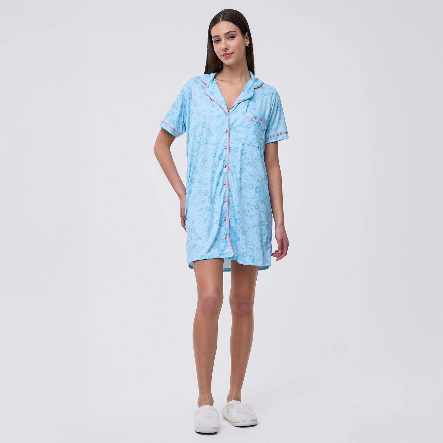 Camisón Pijama Mujer Stitch Vis Disney Manga Corta Celeste Talla M