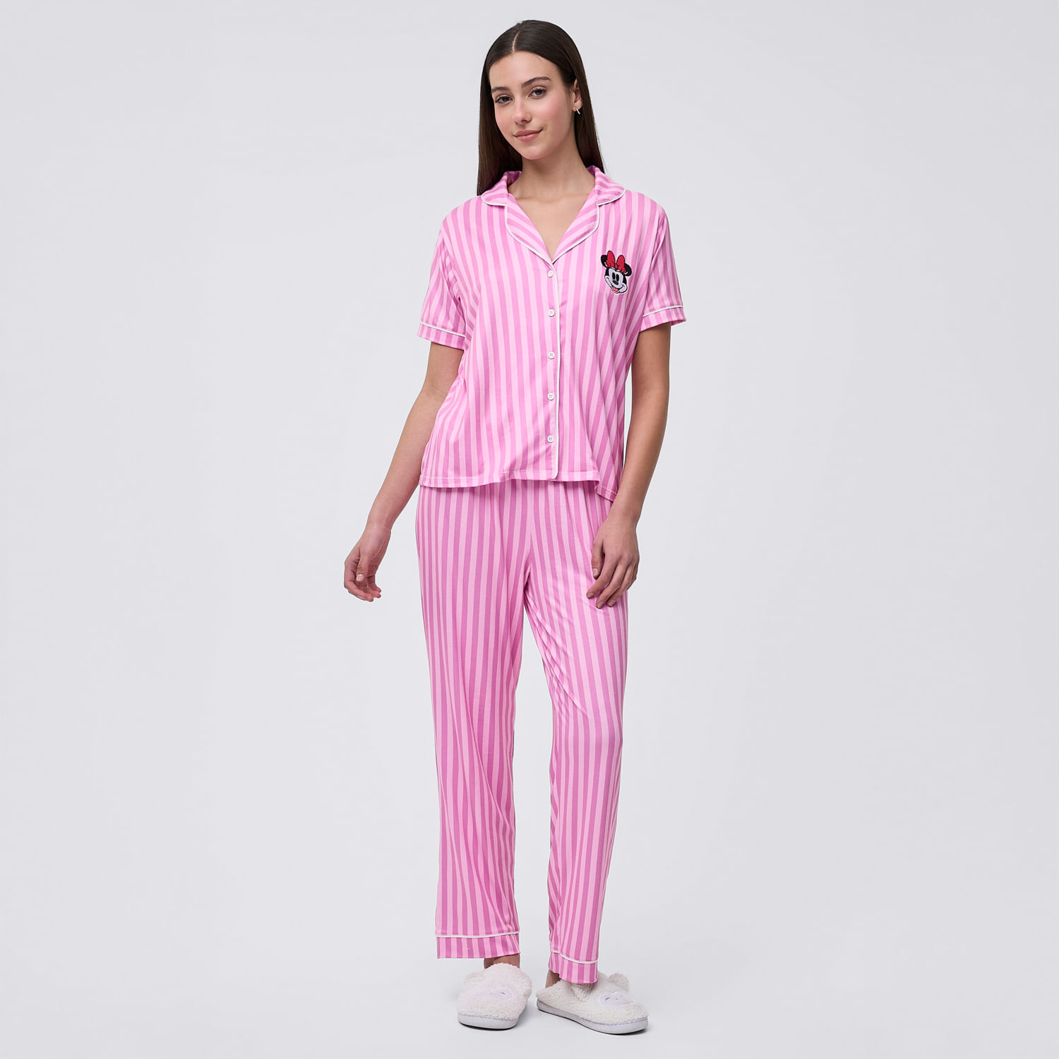 Pijama Mujer Camisero Pop Vis Disney Manga Larga Rosado Talla M