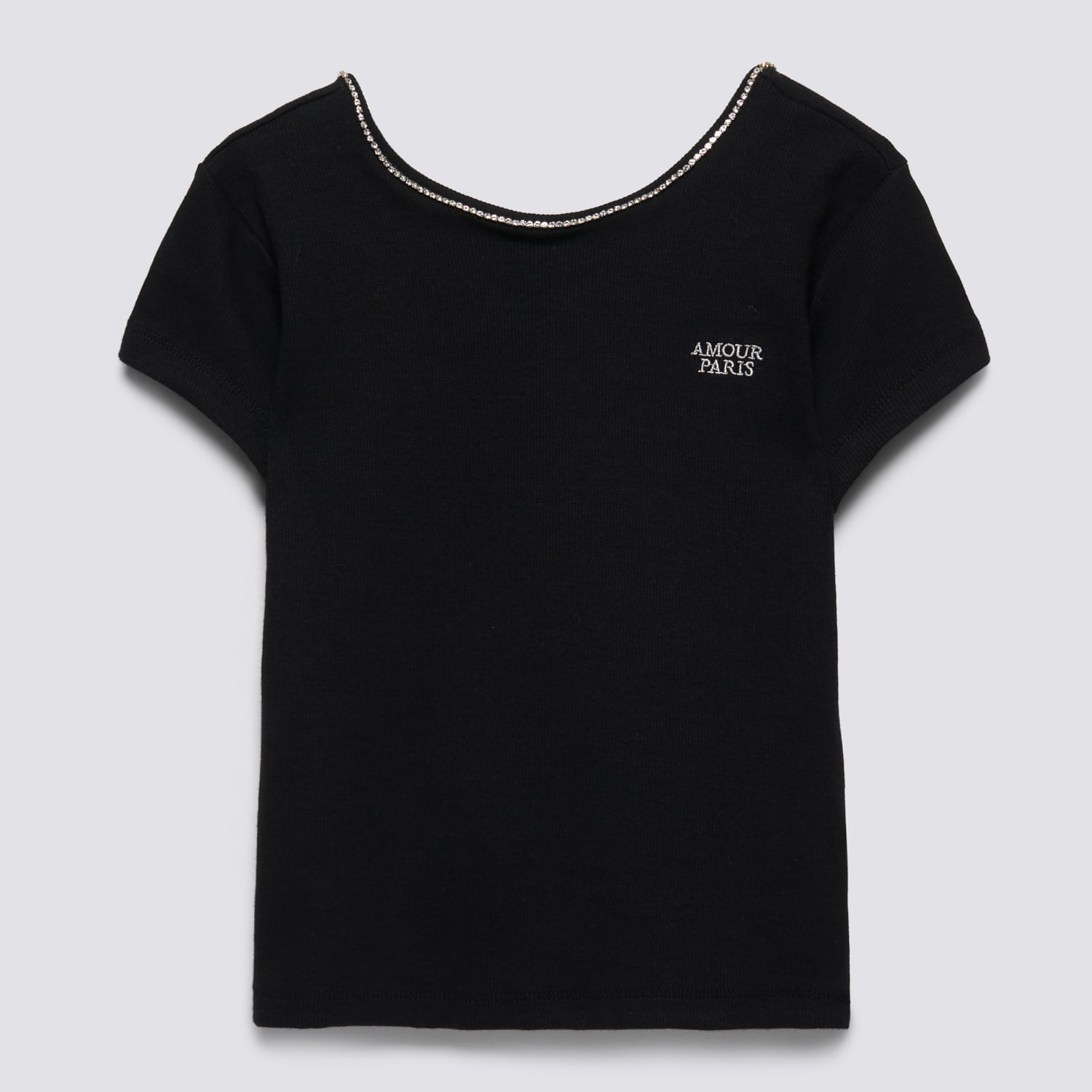 Polo Manga Corta Teen Niña Cute Neck Brillos Zubito Negro Talla 14