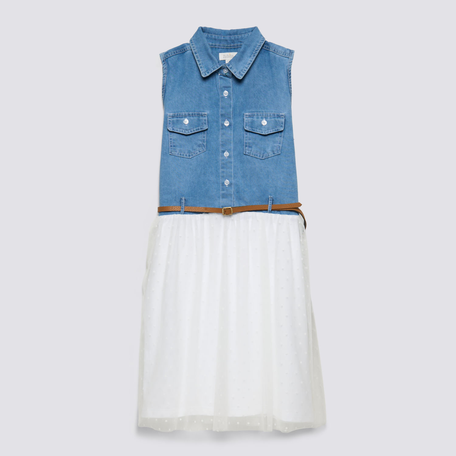Vestido Teen Niña Camisero Tul Zubito Blanco Talla 16X