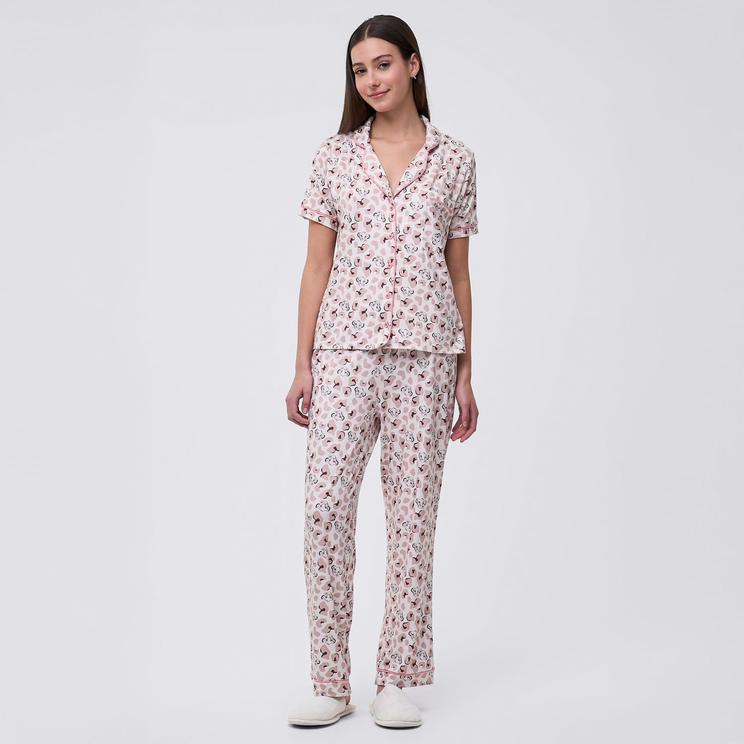 Pijama Mujer Camisero Simba Vis 2 Disney Manga Larga Vainilla Talla S