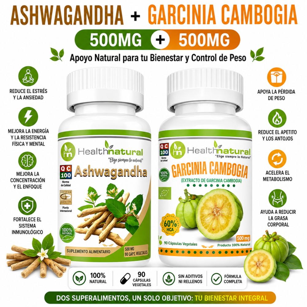 ASHWAGANDHA HEALTHNATURAL Y GARCINIA CAMBOGIA HEALTHNATURAL 500MG