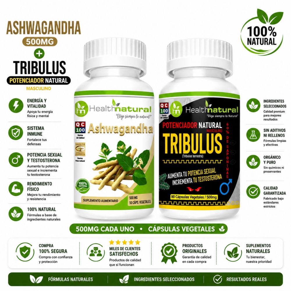 ASHWAGANDHA HEALTHNATURAL Y TRIBULUS TERRESTRE HEALTHNATURAL 500MG