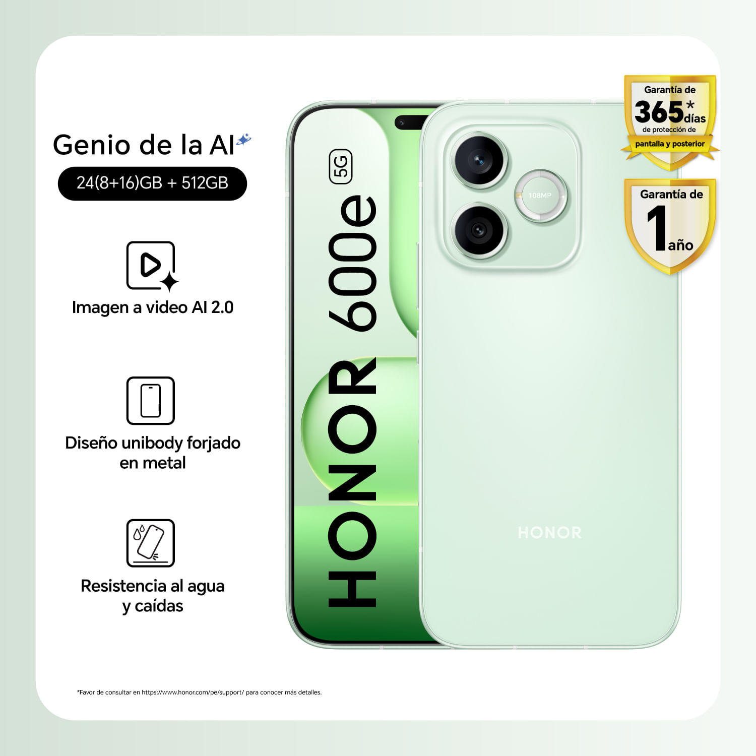 Celular Honor 600e 8GB+512GB Sprout Green