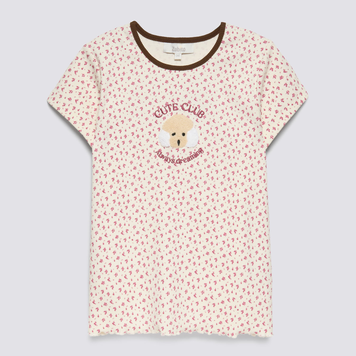 Polo Manga Corta Teen Niña Cute Rib Aplicación Zubito Ecru Talla 14