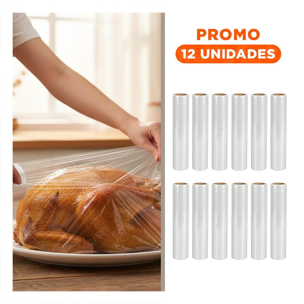 Pack12 Rollo Plastico para Alimentos 20m x 30cm Transparente Cocina Hogar