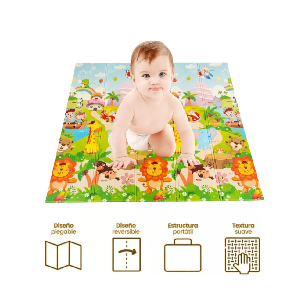 Piso Plegable de Bebe Selva y Abecedario 2 m x 1.8 m x 1 cm