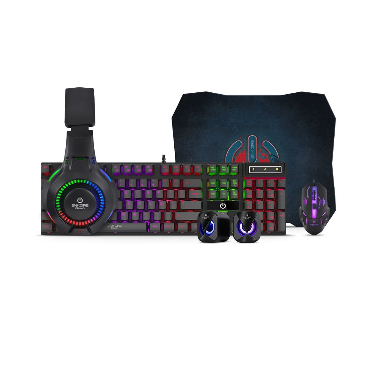 Kit Gamer Bravio 5 en1: Teclado + Auricular + Mouse + Parlante + Pad Mouse Kit Gamer Bravio 5 en 1: Teclado + Auricular + Mouse + Parlante + Pad Mouse