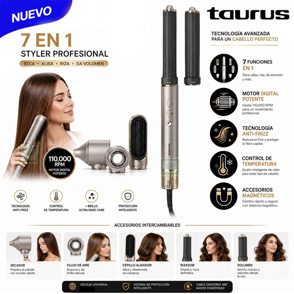 Cepillo Secador Multistyle Taurus Mod. Airwave Digital Pro