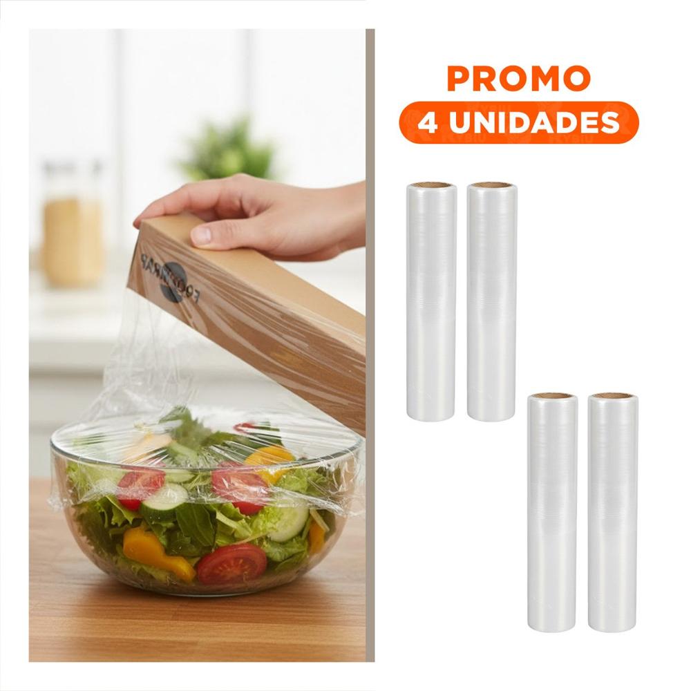 Pack4 Cubierta Film para Alimentos 20m x 30cm Transparente Uso Cocina