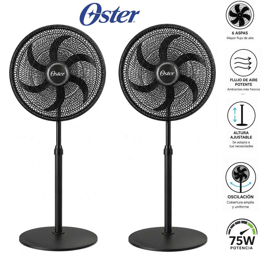 PACK 02 Ventiladores de Pedestal Oster T1631 18.  75 W Negro