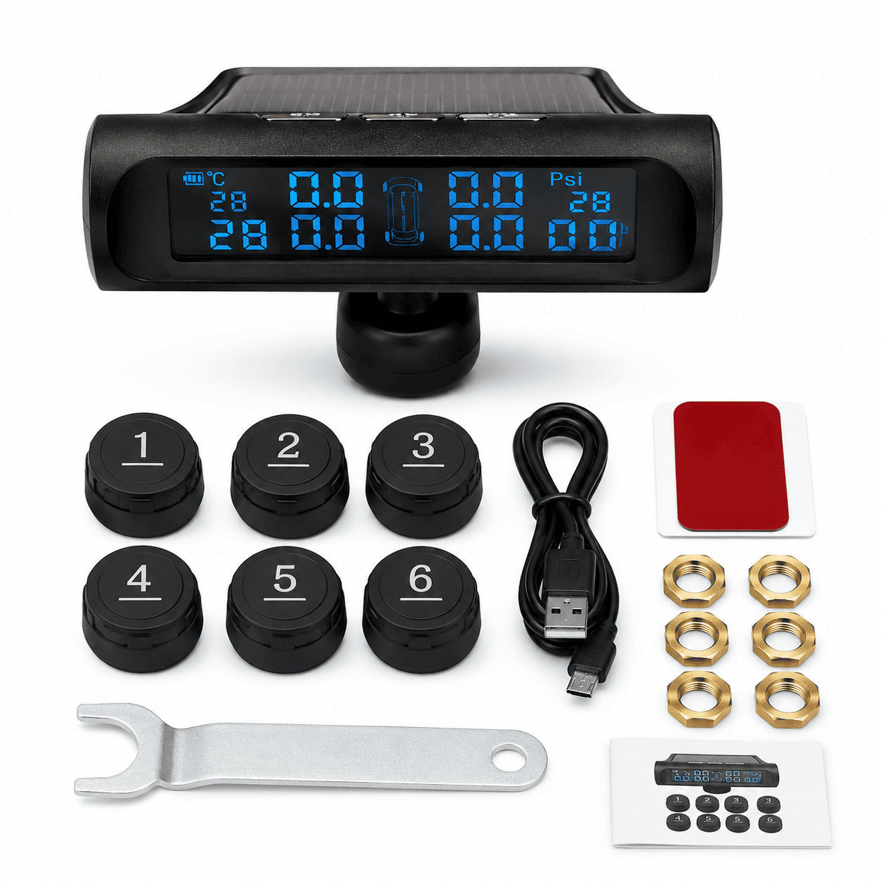 Medidor de Presión de Llantas para Camión y Bus 6 Sensores Carga Solar TPMS