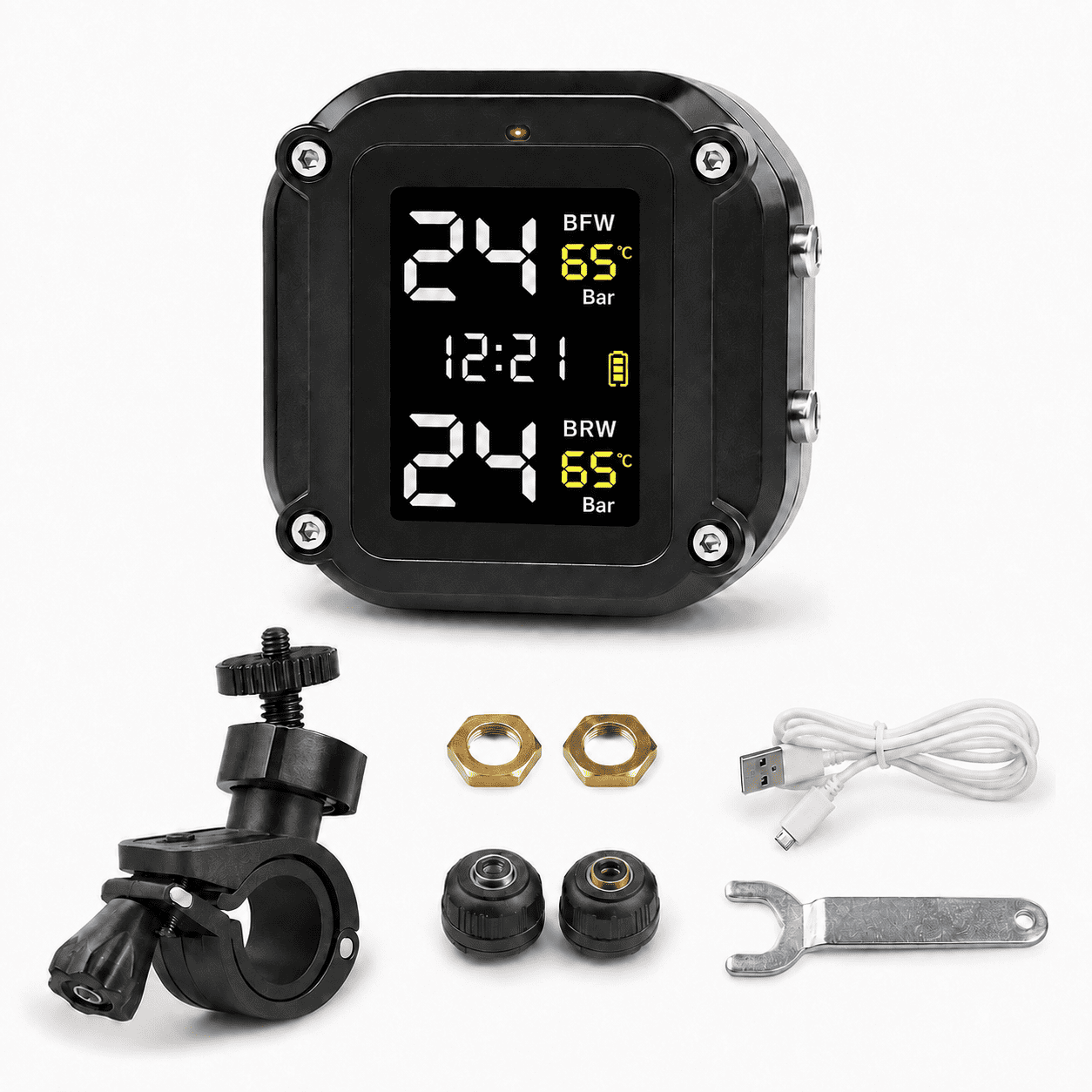 Medidor de Presión y Temperatura de Llantas para Moto con 2 Sensores TPMS