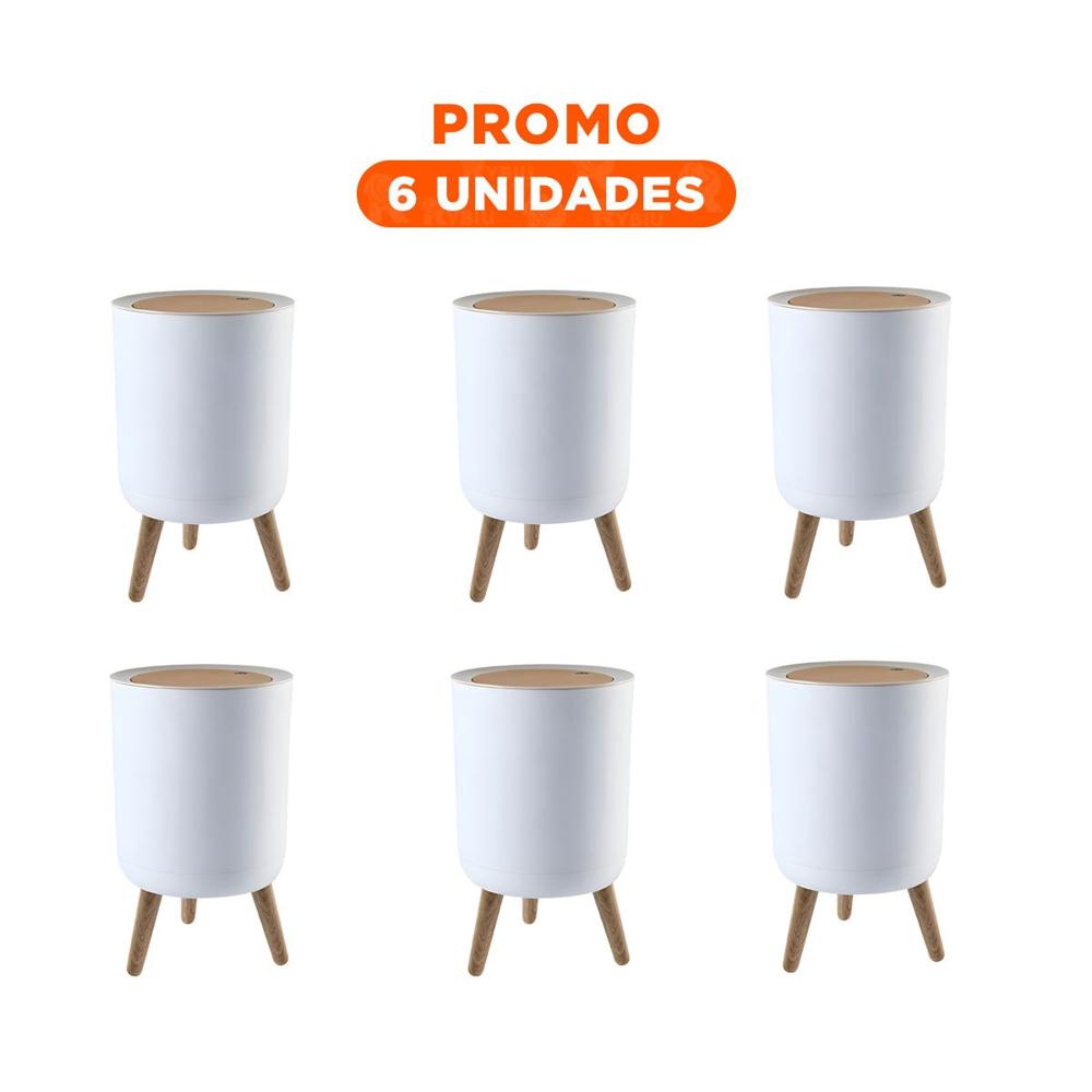 Pack6 Tacho Utilitario de Basura con Tapa Push y Patitas para Ambientes del Hogar