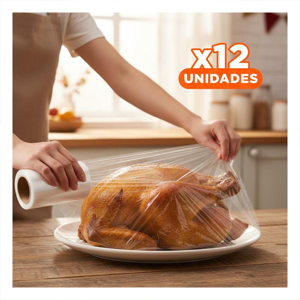 Pack12 Bobina Plastica para Alimentos 20m x 30cm Transparente Uso Cocina Y Papel Regalo
