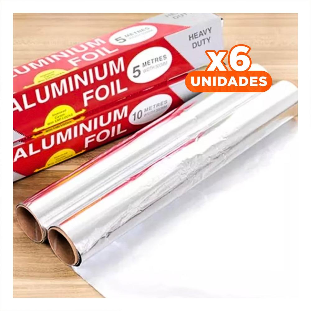 Pack6 Papel Proteccion Plateado 5m 30cm Para Guardar Comida En Casa Y Papel Regalo