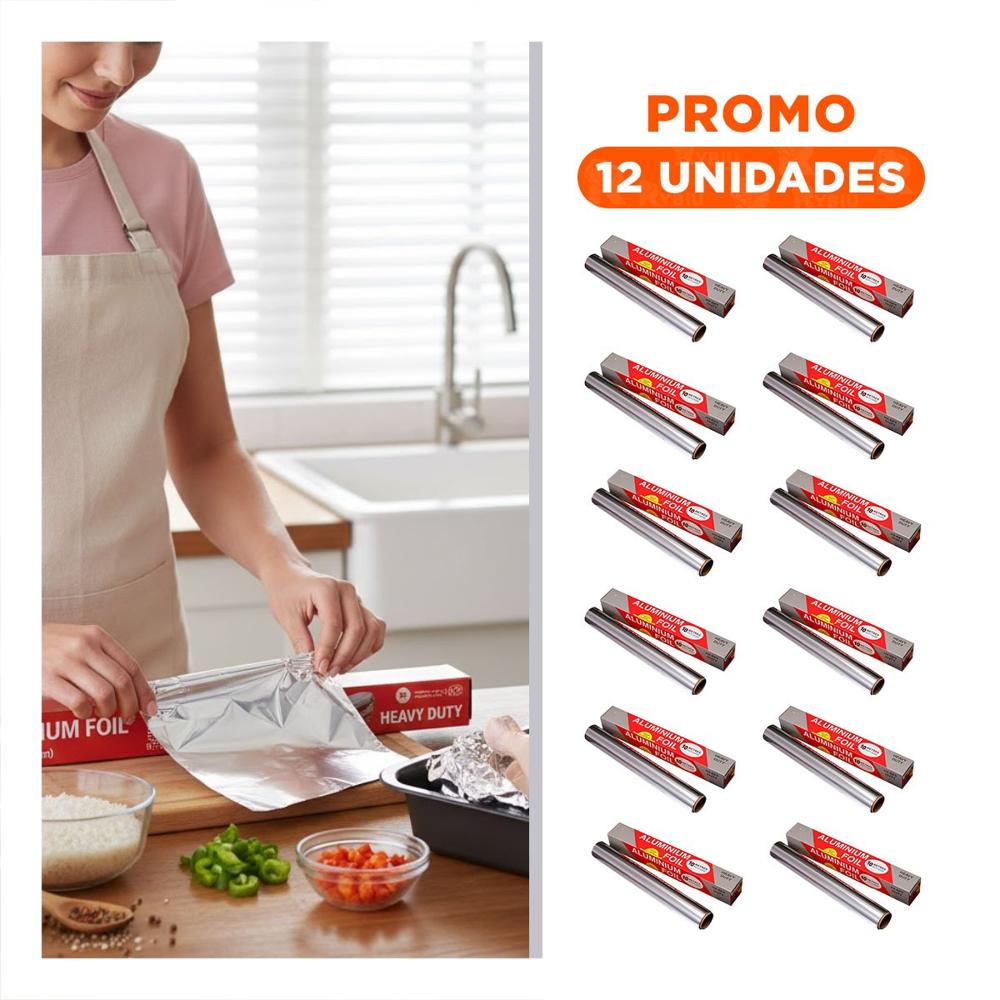 Pack12 Rollo Alimento Plateado 5m 30cm Para Uso En Cocina Y Hogar
