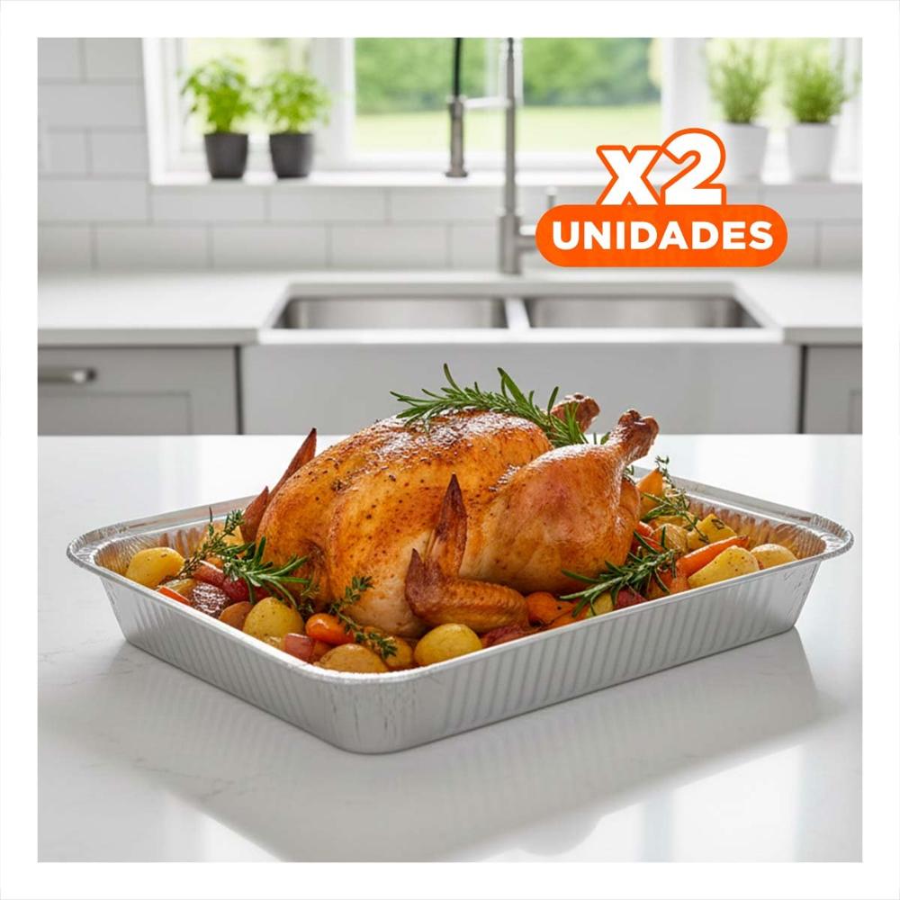 Pack2 Recipiente metalico descartable 55x35cm plateado para uso diario en cocina Y Papel Regalo