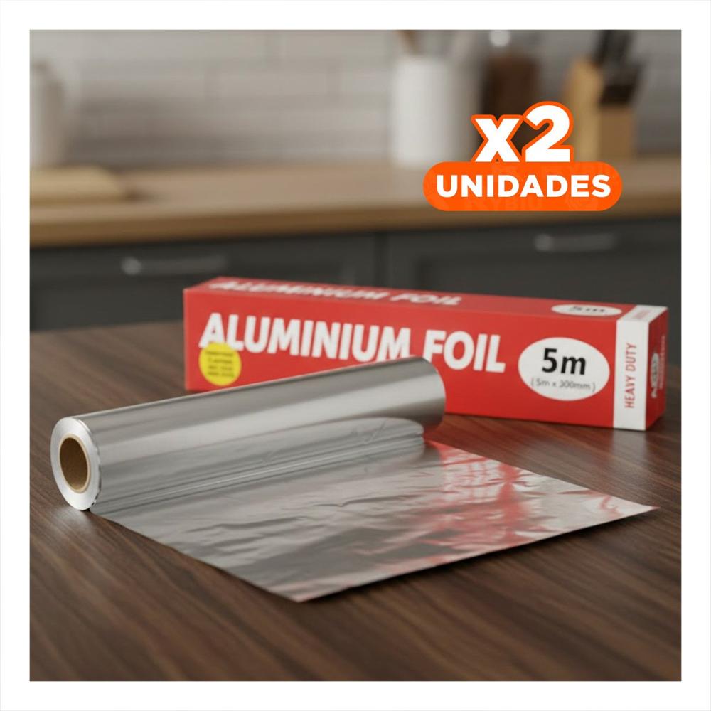 Pack2 Rollo Papel Aluminio Plateado 5m 30cm Para Cocina Y Reposteria