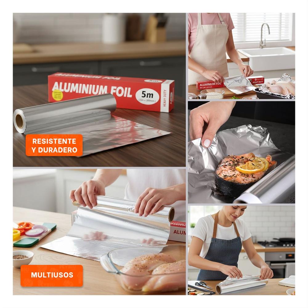 Papel Envoltorio Plateado 5m 30cm Para Conservacion De Alimentos Frescos Y Ligas Regalo