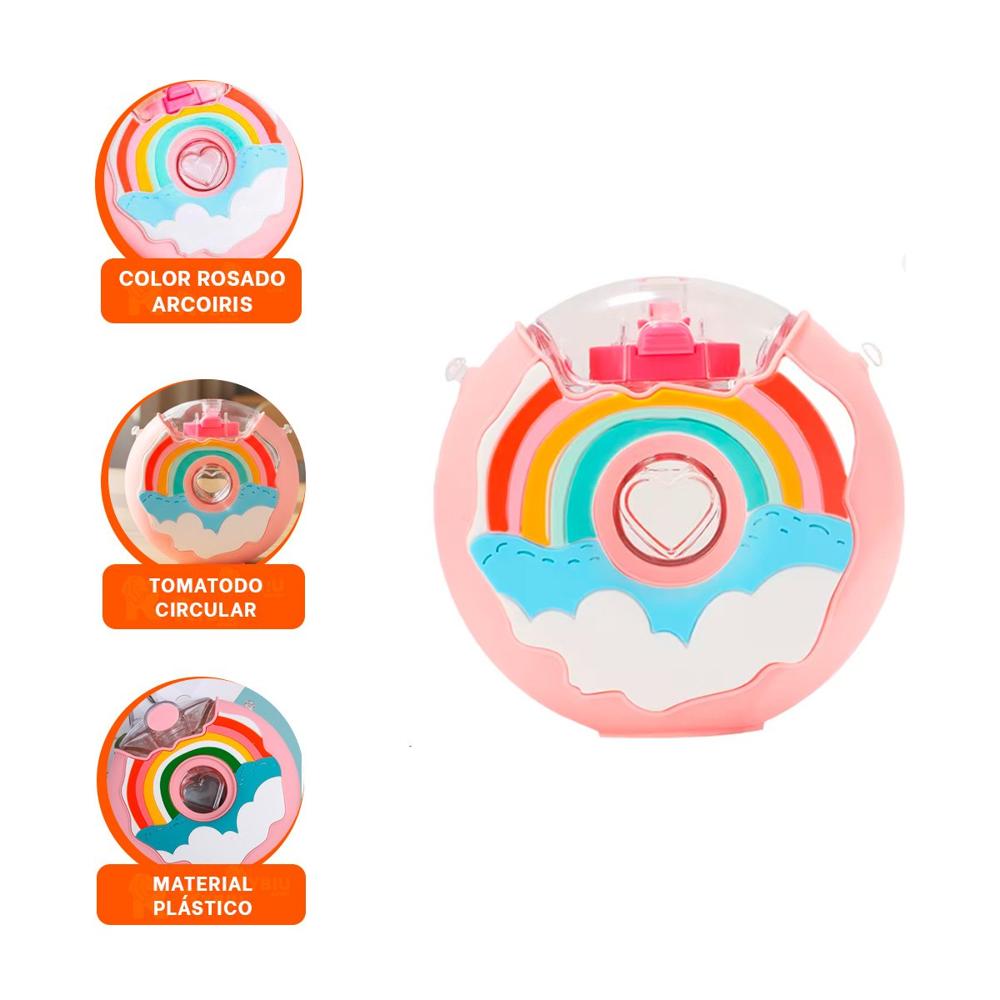 Botella Circular Dona 14x5cm Rosado Arcoiris Para Hogar y Oficina