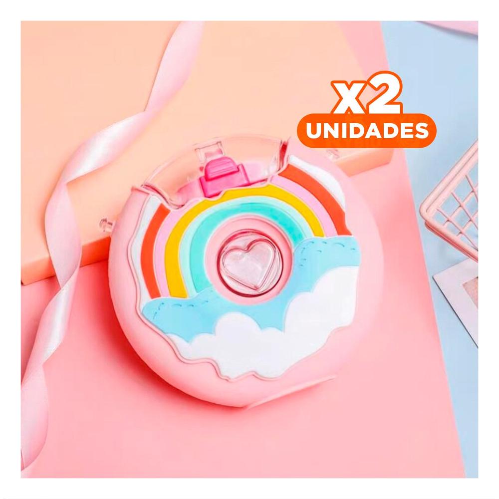 Pack2 Botella 14x5cm Circular Dona Rosado Arcoiris Para Hogar y Oficina Moderna