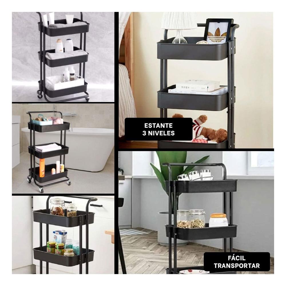 Soporte 3 Niveles con Ruedas y Mango Grande para Ordenar Espacios del Hogar