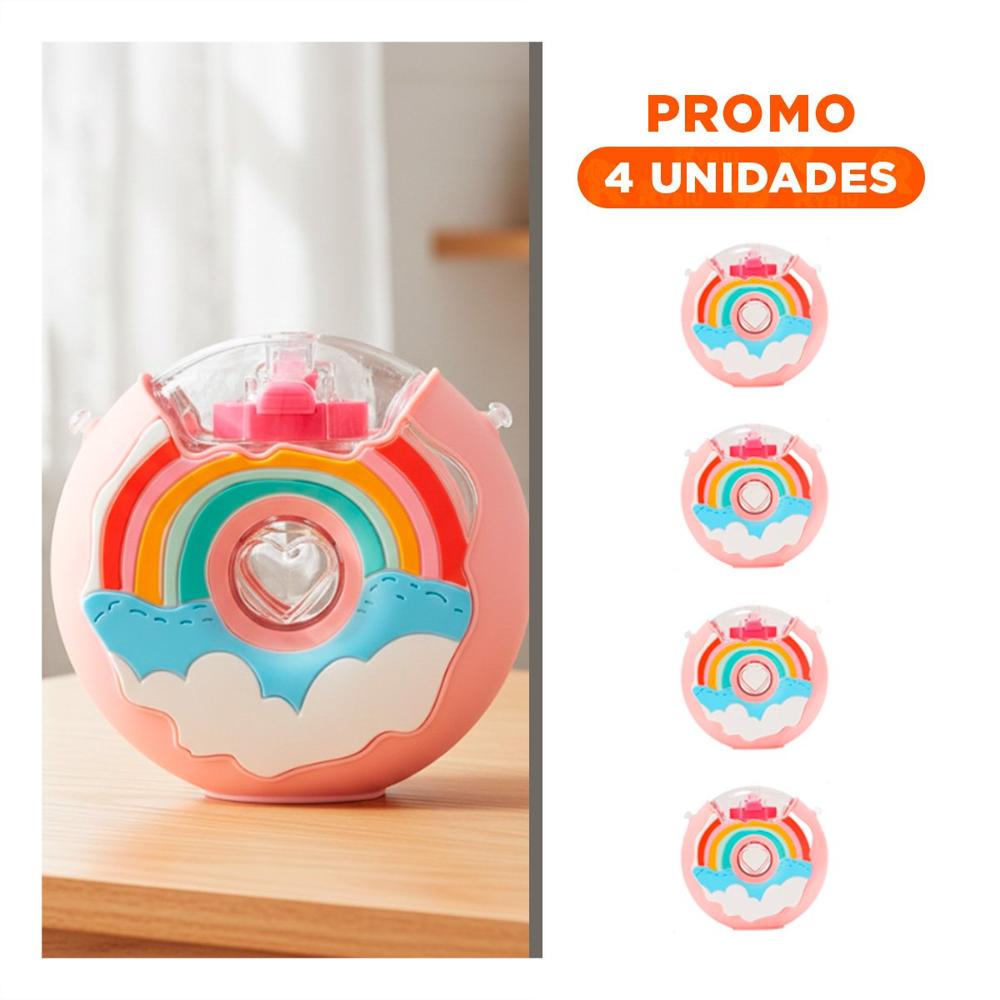 Pack4 Contenedor 14x5cm Circular Dona Rosado Arcoiris Para Agua y Jugos Naturales